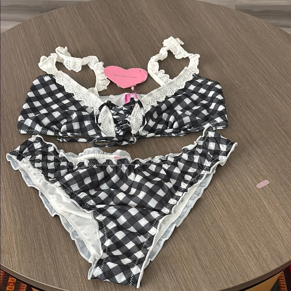 Dolls Kill Black and White Checkered Bikini Set